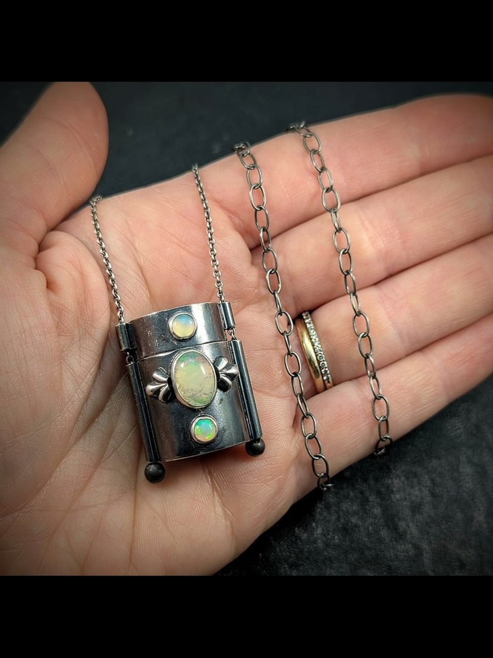 Sterling Silver Opal Pendant Necklace - Iridescent Opal Accent - Picture 3 of 4